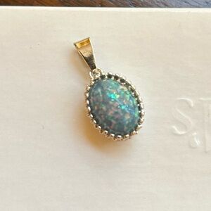 Elegant Faux Blue Opal Pendant in Silver NWOT